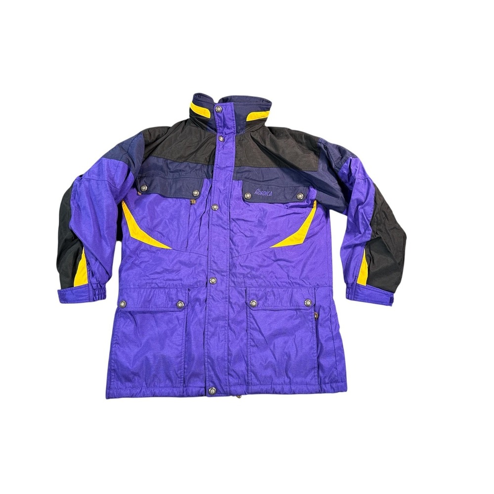 Nordica Jacket Mens Large Purple Black Yellow Ski Parka Insulated Nylon Classics
